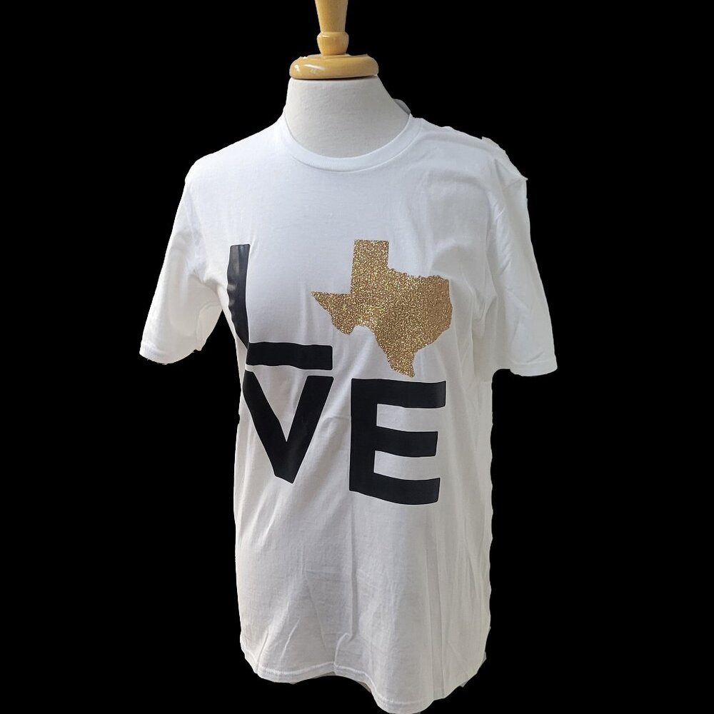 Gold Glitter Texas on White T-shirt